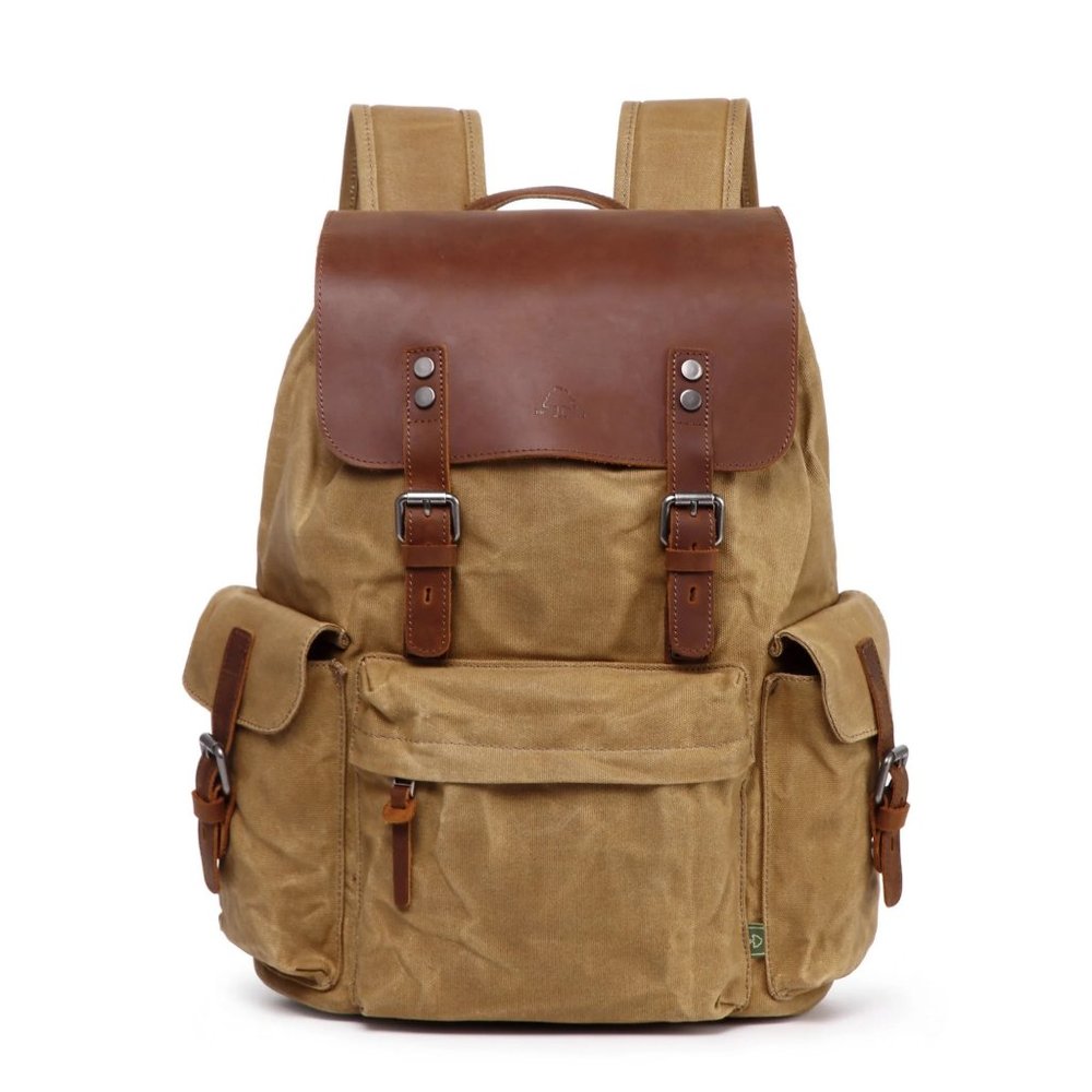 NWT TSD Brand Canvas & Leather Backpack Large Camel